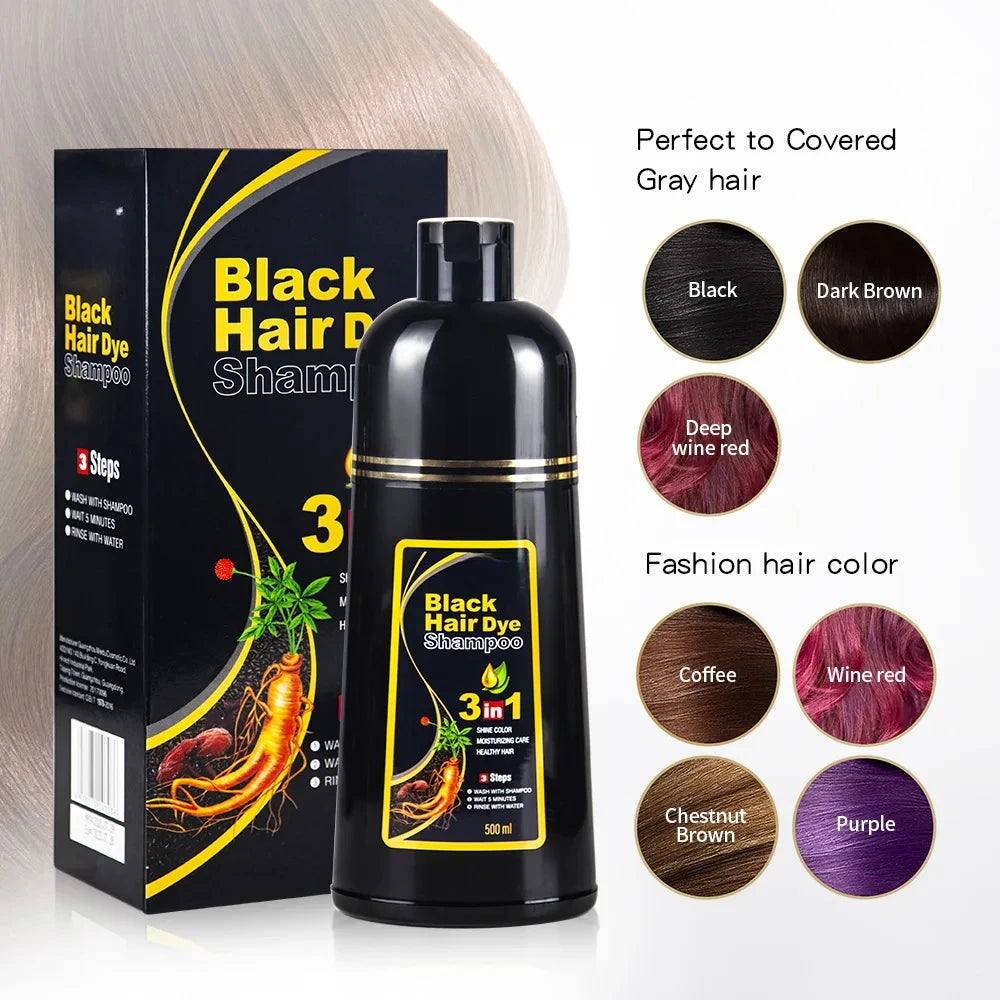 100Ml/500Ml Hair Dye Shampoo 3In1 Darkening Hairs Instant Gray to Black Polygonum Multiflorum Natural Coloing Cover for Women