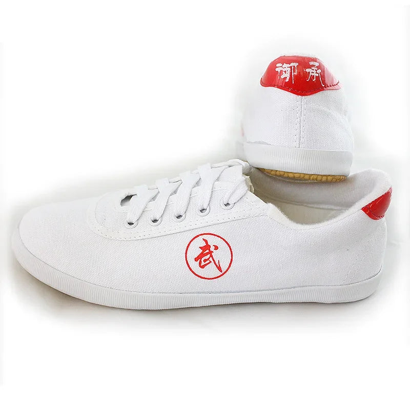 Tai Chi Shoes Martial Arts Kung Fu Shoes Tendon Bottom Canvas Magnolia White Long Jump Shoes