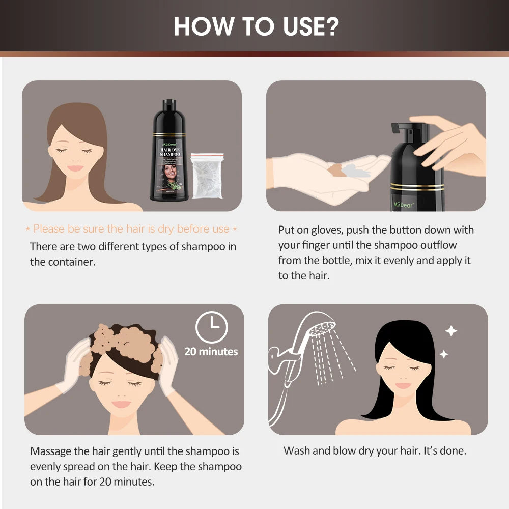 Organic Natural Hair Dye Shampoo Fast Coloring Cover Gray White Hair Dye Coffee Black Shampoo Plant Nourish Oil Essence 500ML