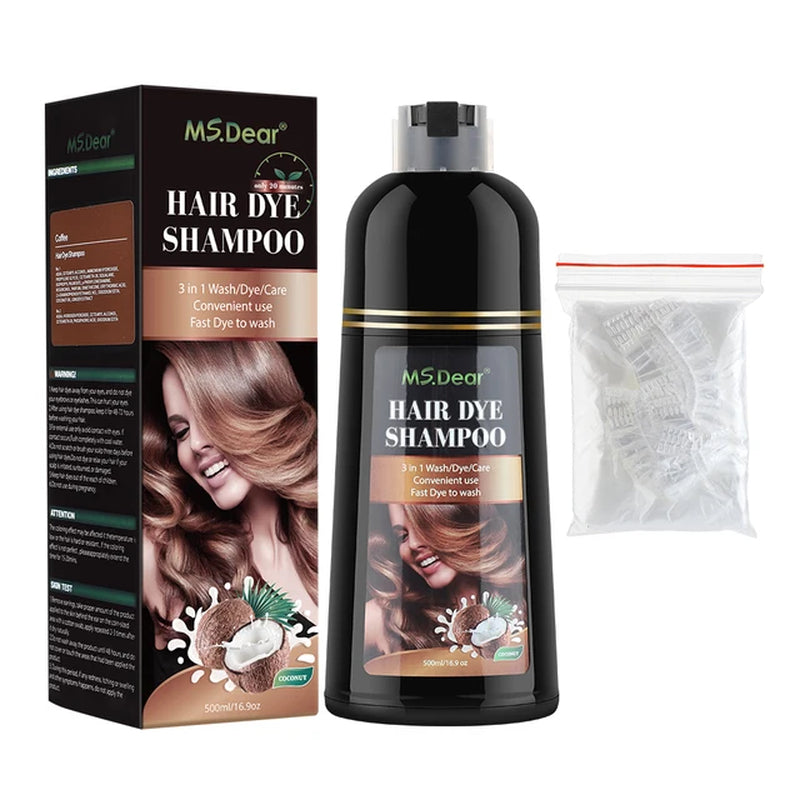 Organic Natural Hair Dye Shampoo Fast Coloring Cover Gray White Hair Dye Coffee Black Shampoo Plant Nourish Oil Essence 500ML