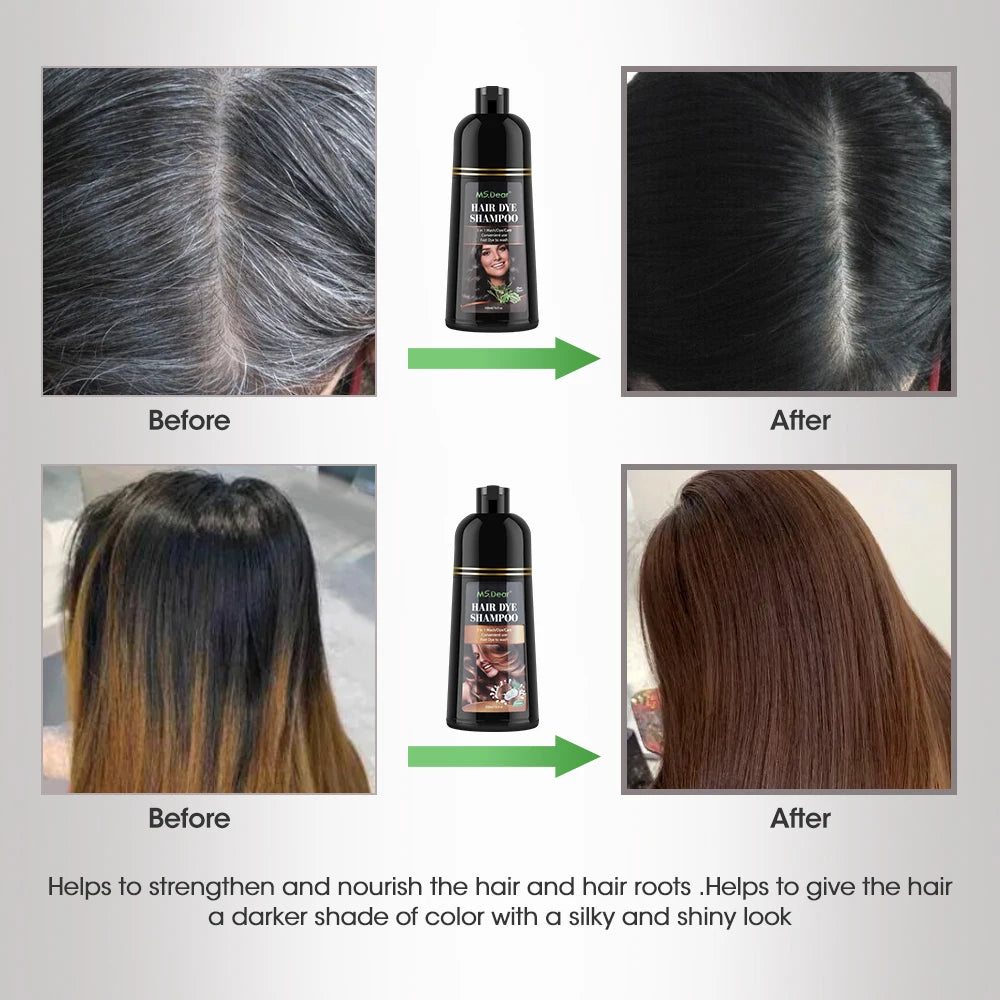 Organic Natural Hair Dye Shampoo Fast Coloring Cover Gray White Hair Dye Coffee Black Shampoo Plant Nourish Oil Essence 500ML