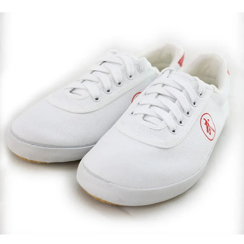 Tai Chi Shoes Martial Arts Kung Fu Shoes Tendon Bottom Canvas Magnolia White Long Jump Shoes