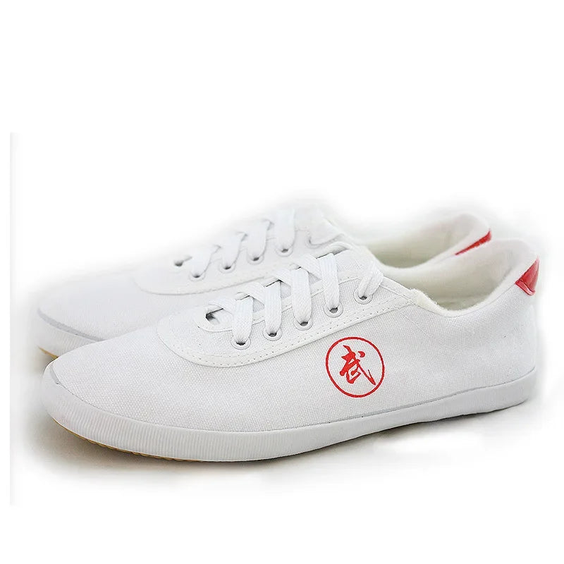 Tai Chi Shoes Martial Arts Kung Fu Shoes Tendon Bottom Canvas Magnolia White Long Jump Shoes