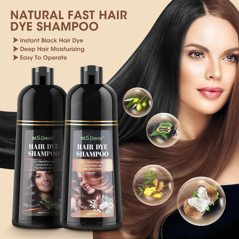 Organic Natural Hair Dye Shampoo Fast Coloring Cover Gray White Hair Dye Coffee Black Shampoo Plant Nourish Oil Essence 500ML