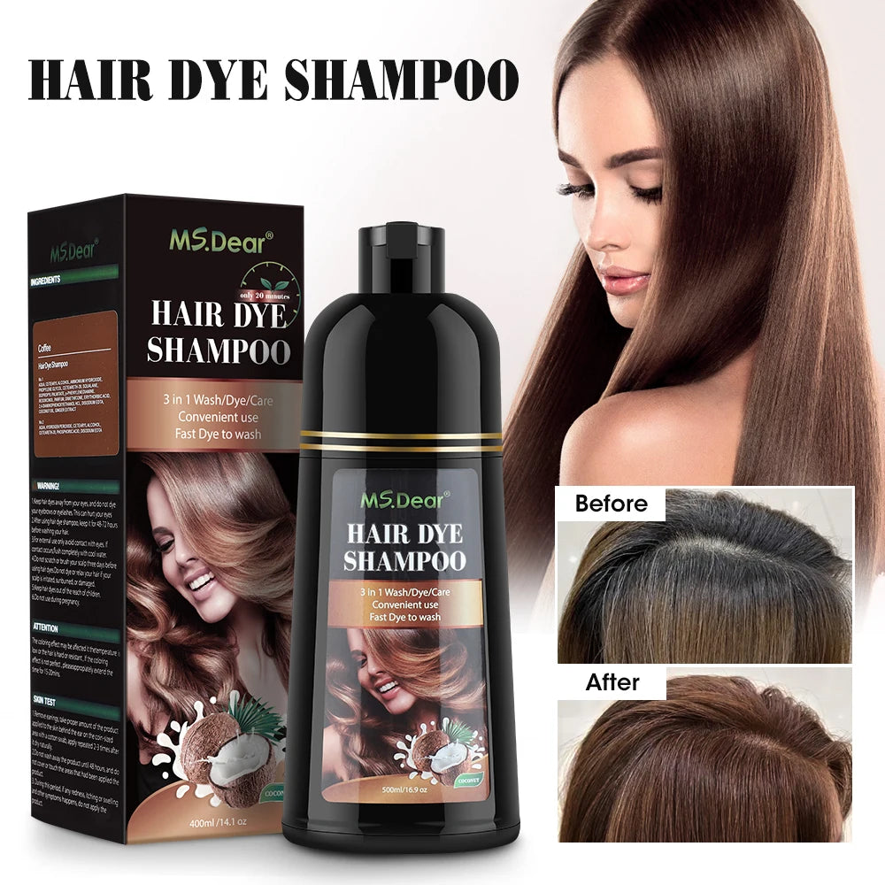 Organic Natural Hair Dye Shampoo Fast Coloring Cover Gray White Hair Dye Coffee Black Shampoo Plant Nourish Oil Essence 500ML
