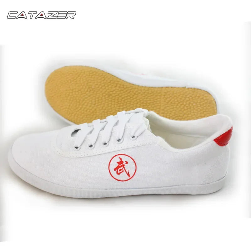 Tai Chi Shoes Martial Arts Kung Fu Shoes Tendon Bottom Canvas Magnolia White Long Jump Shoes