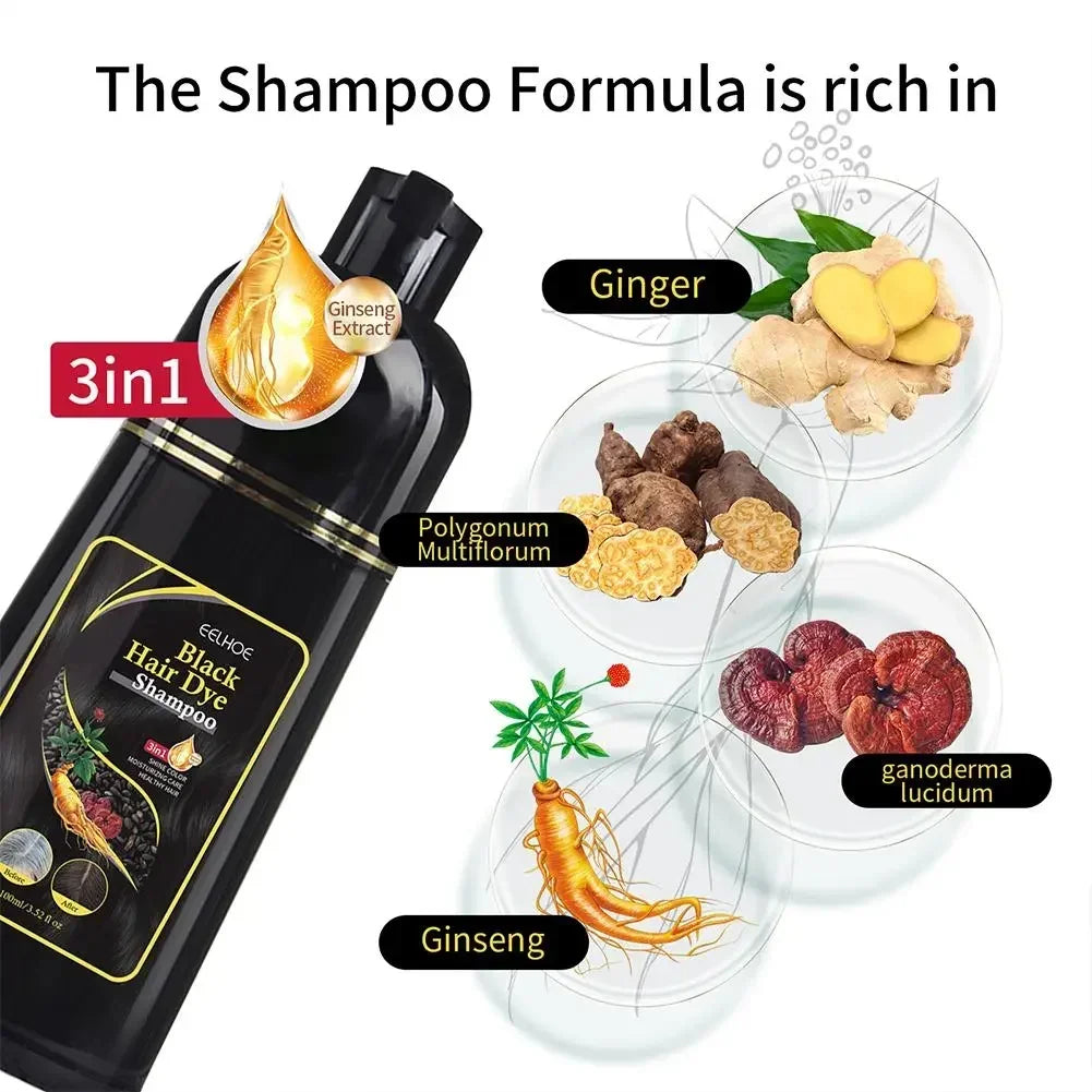 Natural Herbal Hair Dye Shampoo 3 in 1 Hair Color Shampoo for Hair Dark Brown Black for Women & Men Grey Coverage