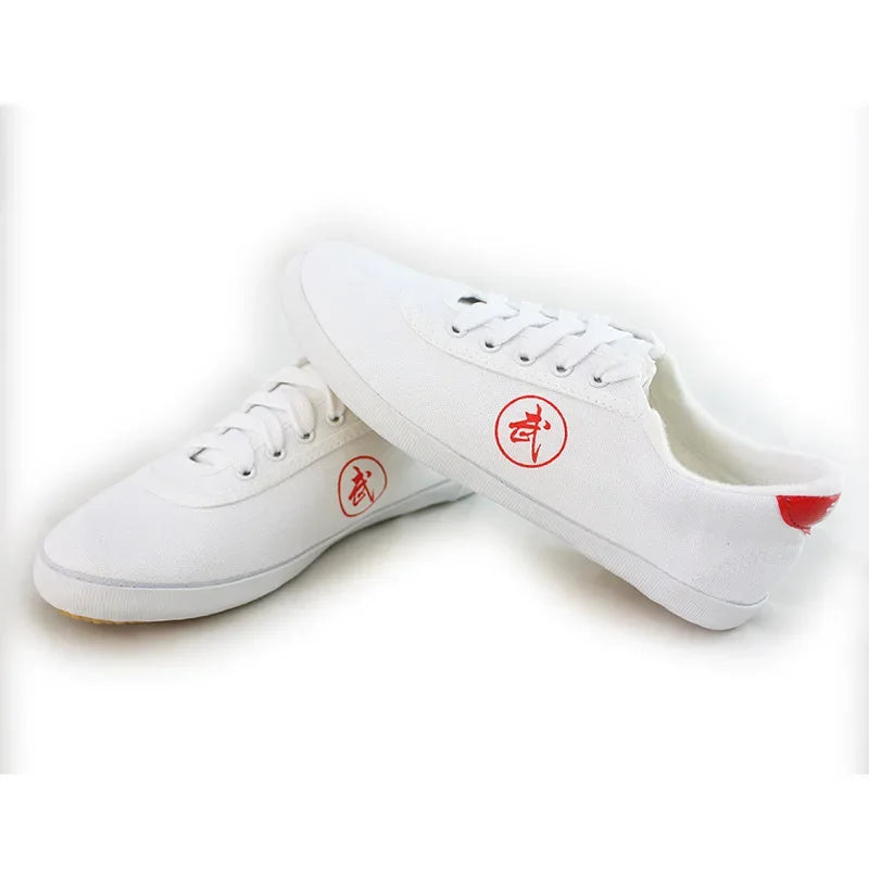 Tai Chi Shoes Martial Arts Kung Fu Shoes Tendon Bottom Canvas Magnolia White Long Jump Shoes