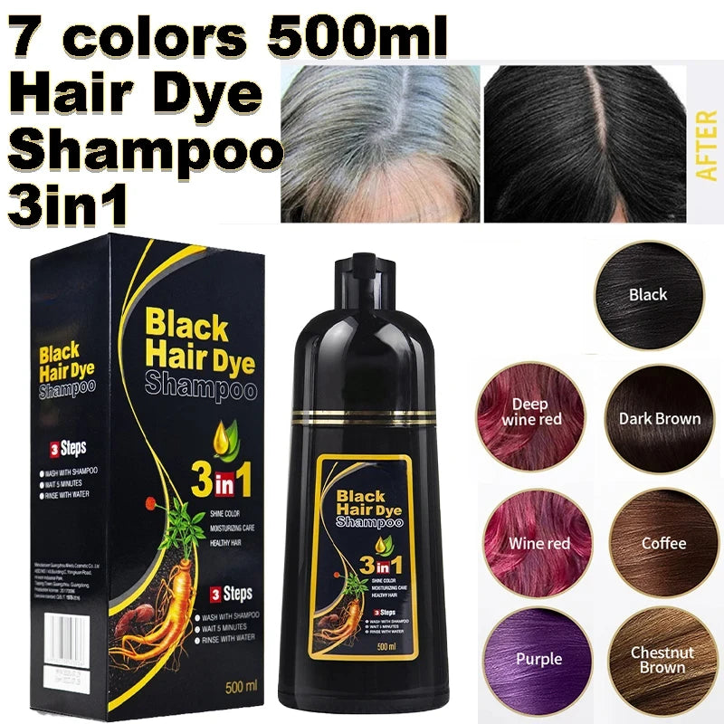 100Ml/500Ml Hair Dye Shampoo 3In1 Darkening Hairs Instant Gray to Black Polygonum Multiflorum Natural Coloing Cover for Women